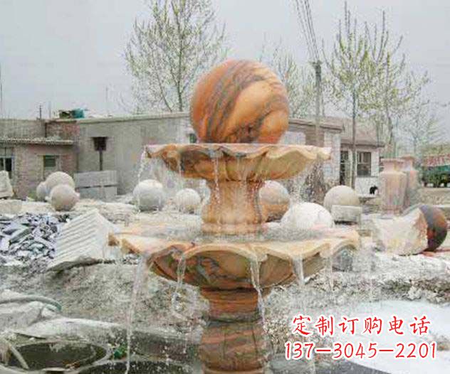 益阳园林景观晚霞红风水球喷泉石雕