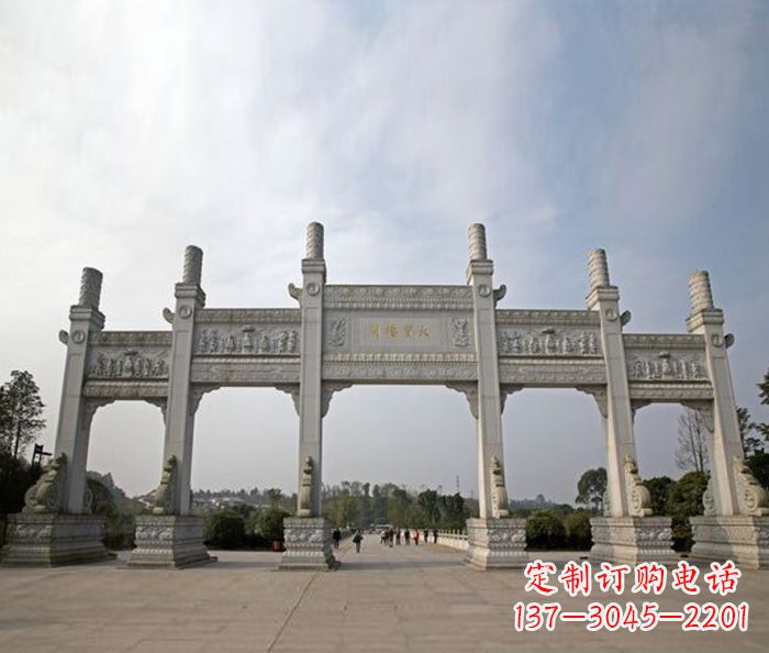 益阳园林景观五门石雕牌坊