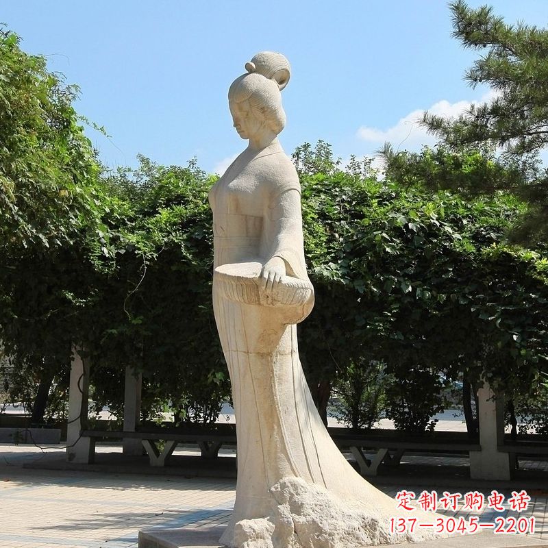 益阳园林历史人物著名美女秦罗敷砂岩石雕塑像