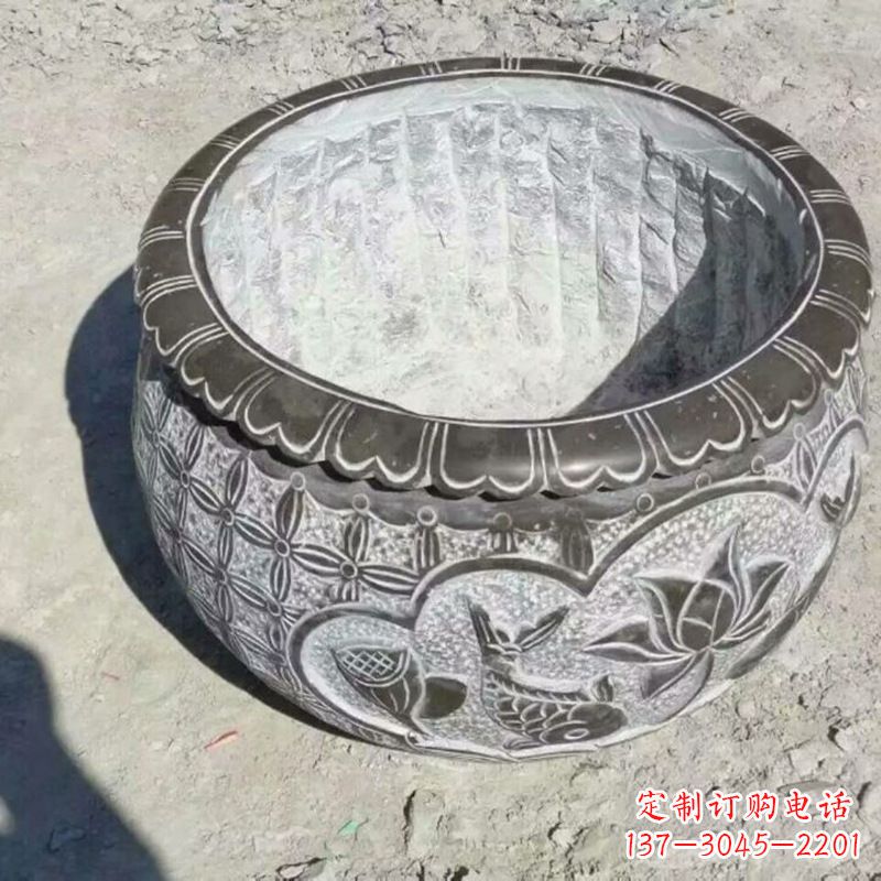 益阳园林莲花鱼纹石雕水缸