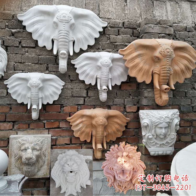 益阳园林喷水壁挂大象头部雕塑