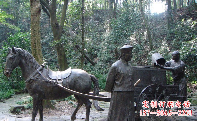 益阳园林清朝士兵和马车小品铜雕