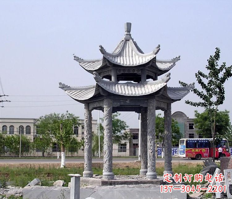 益阳园林双层仿古凉亭石雕