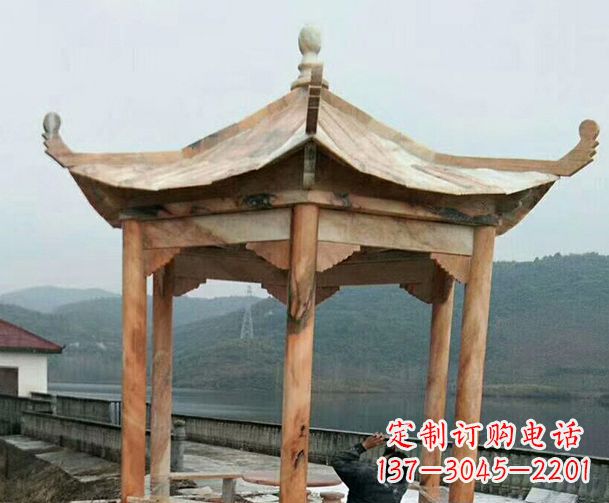 益阳园林晚霞红单层石凉亭景观石雕