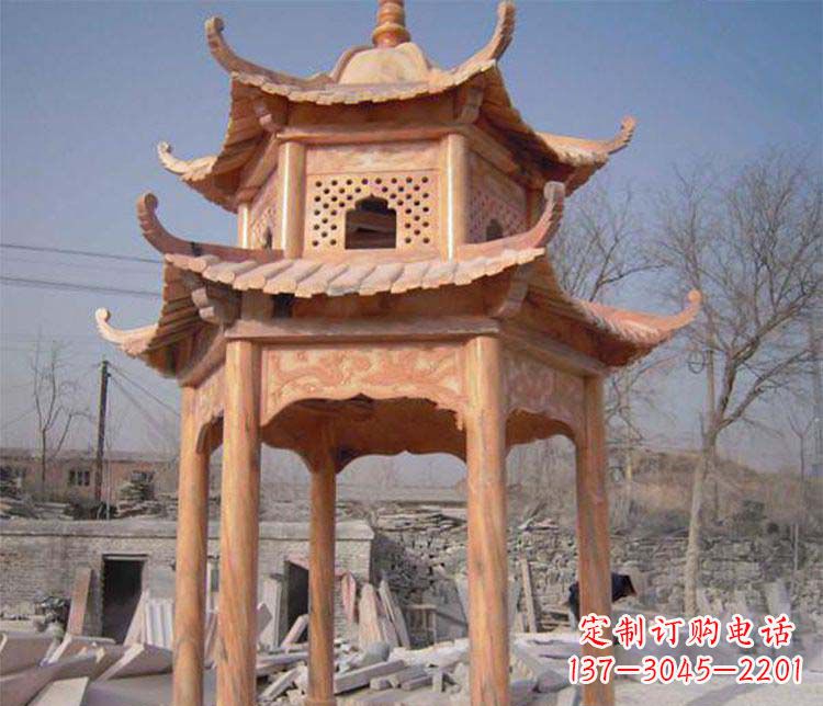 益阳园林晚霞红石凉亭景观石雕