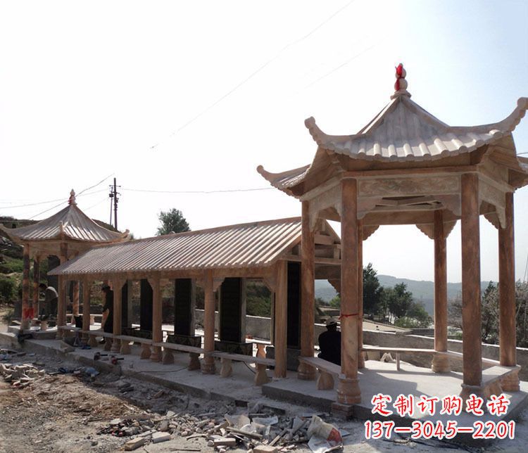 益阳园林晚霞红长廊凉亭景观石雕