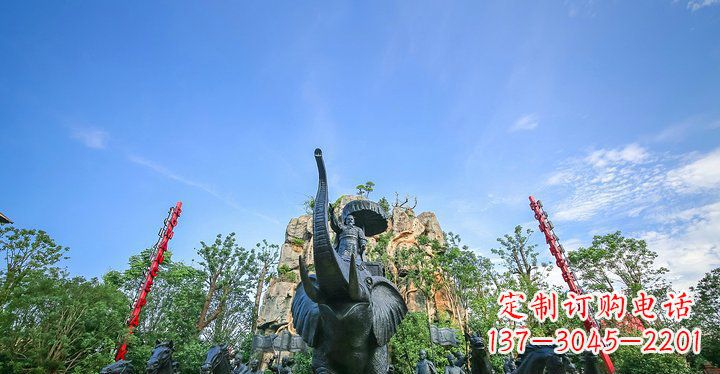 益阳园林站在大象上出征的将军人物小品铜雕