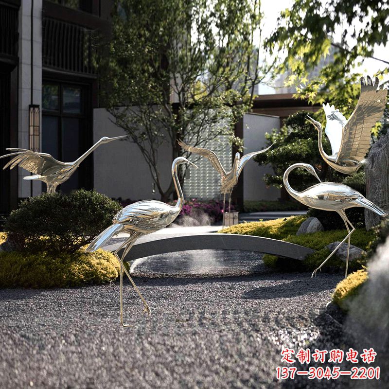 益阳园林装饰仙鹤不锈钢雕塑