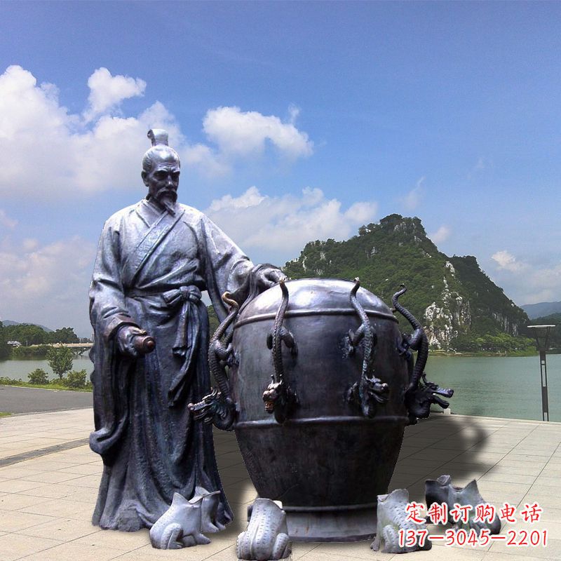 益阳张衡地动仪地震仪雕塑-玻璃钢仿铜历史名人情景雕塑