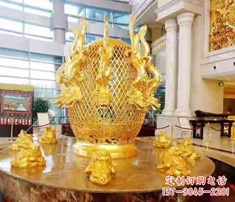 益阳张衡地动仪企业景观雕塑摆件纯铜鎏金古仪器