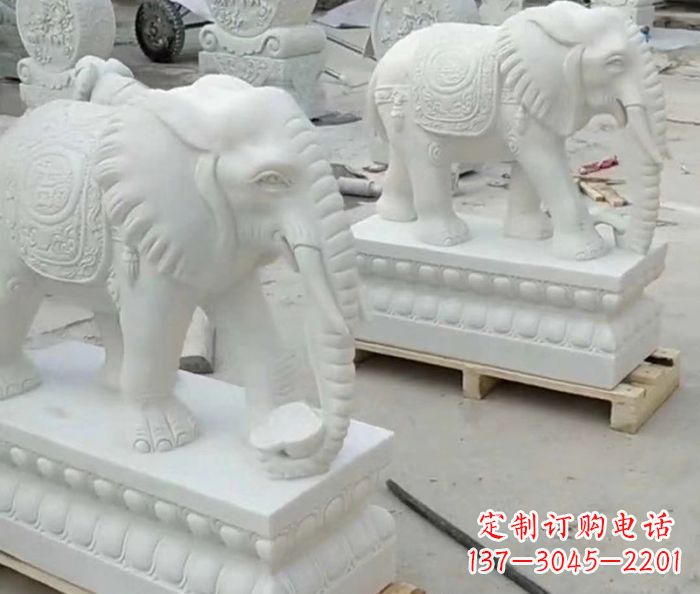 益阳招财动物汉白玉大象石雕 (2)