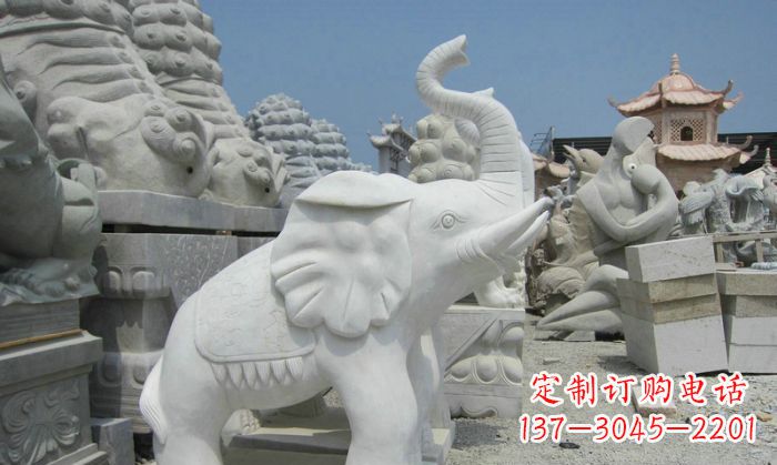 益阳招财动物汉白玉长鼻小象石雕