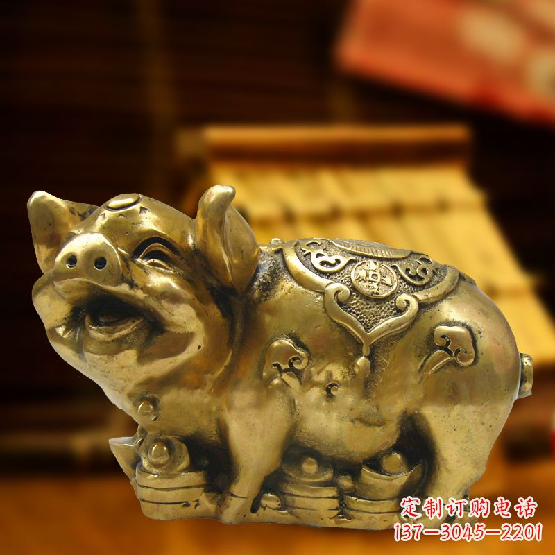 益阳招财金猪铜雕-风水生肖动物雕塑企业商场美陈摆件