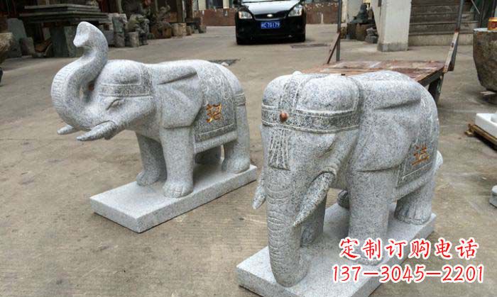 益阳招财进宝芝麻灰大象石雕 (2)