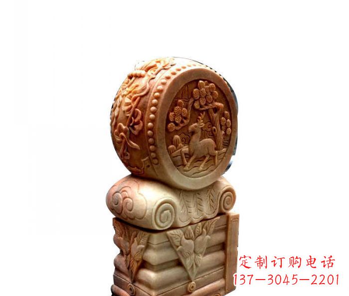 益阳招财石门墩晚霞红抱鼓石