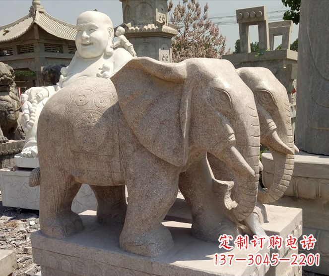 益阳招财晚霞红大象石雕 (2)
