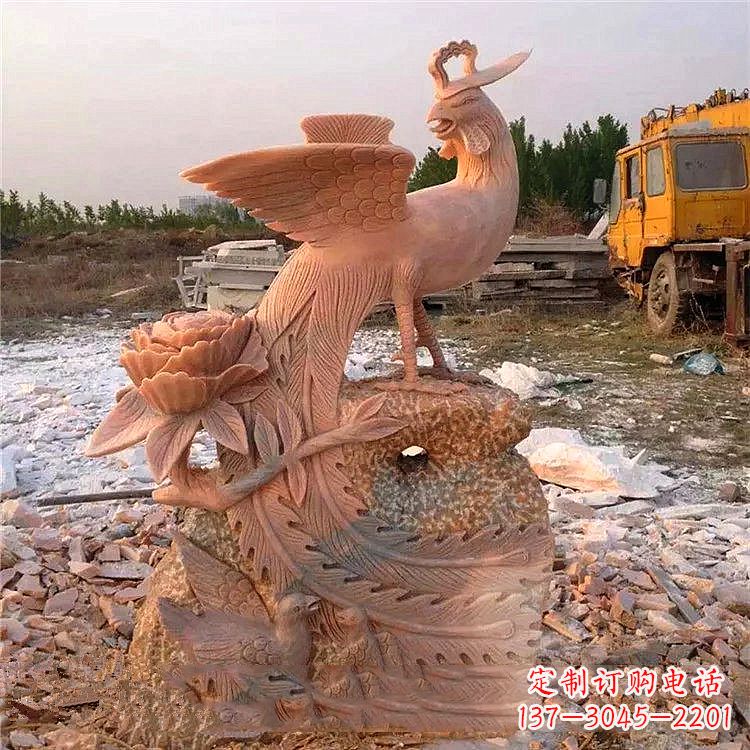 益阳中国古代传说中的瑞鸟凤凰牡丹石雕