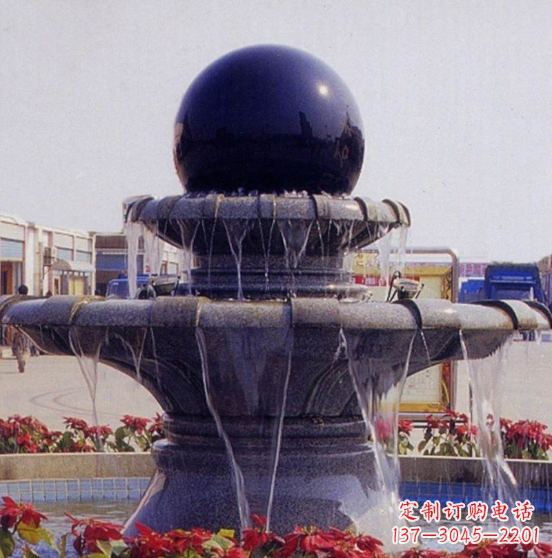 益阳中国黑双层风水球喷泉石雕