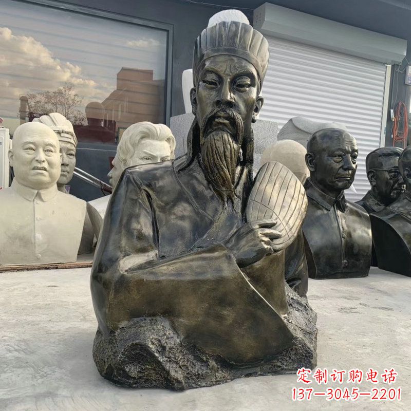 益阳诸葛亮半身像-玻璃钢仿铜三国人物古代著名军事家雕像
