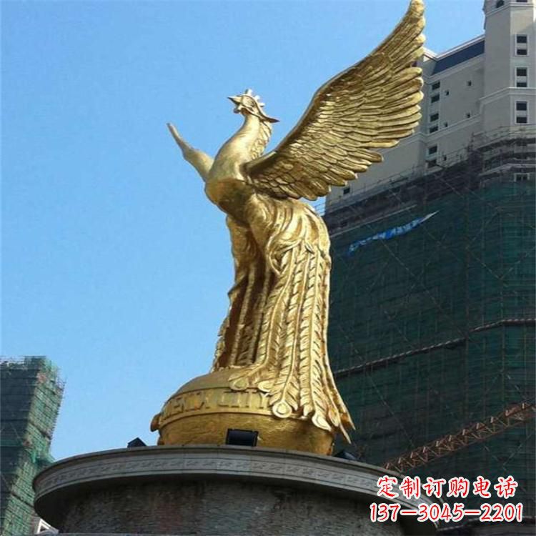 益阳铸铜鎏金凤凰景观雕塑-城市园林
