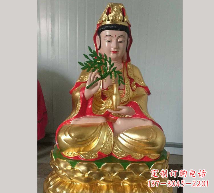 益阳铸铜贴金杨柳观音雕塑