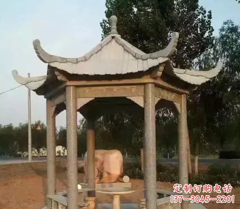 益阳公园景观大理石六角石雕凉亭