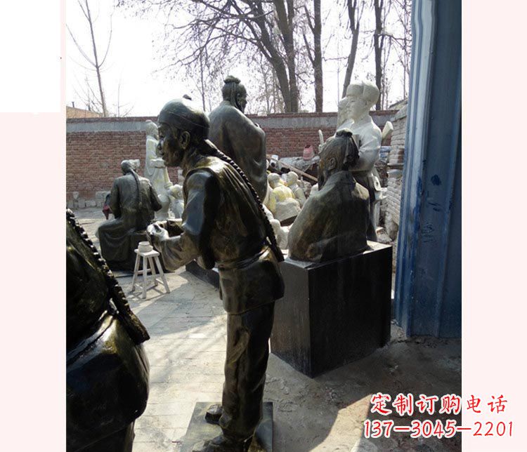 益阳作揖的店小二铜雕