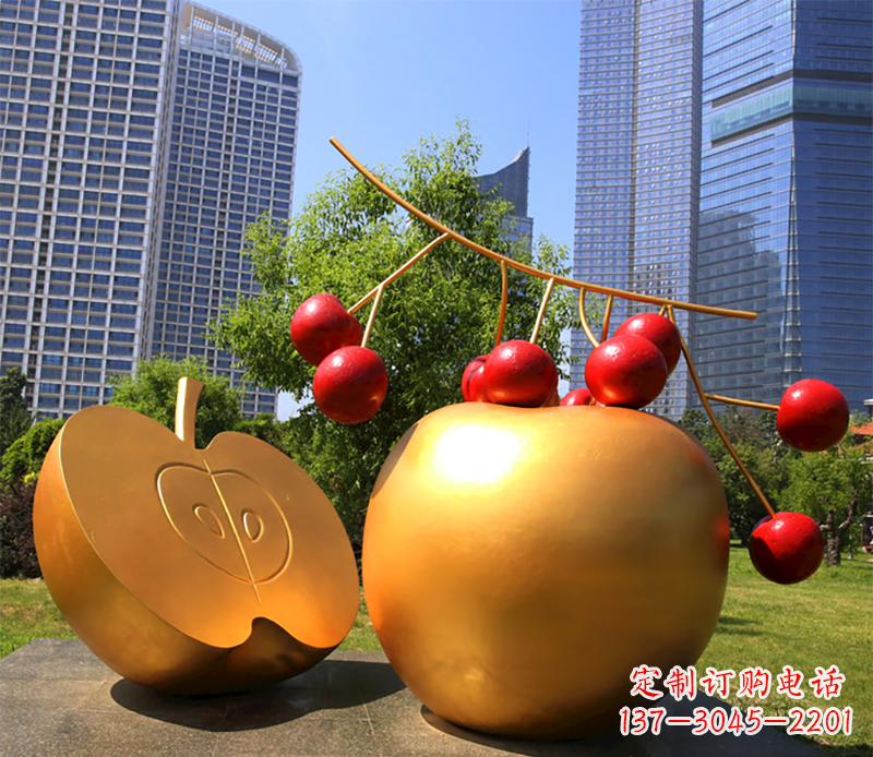 益阳水果雕塑-小区户外喷漆不锈钢水果雕塑