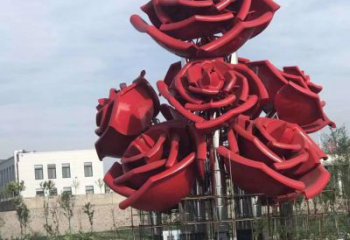 益阳玫瑰花雕塑-广场创意不锈钢红色玫瑰花雕塑